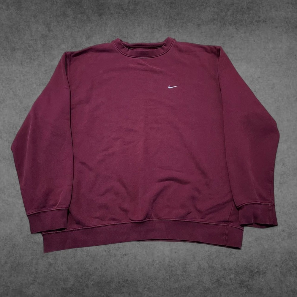 Nike Vintage 00s Grey Tab Crewneck Sweatshirt Burgundy XXL Mini Swoosh Y2K Mens